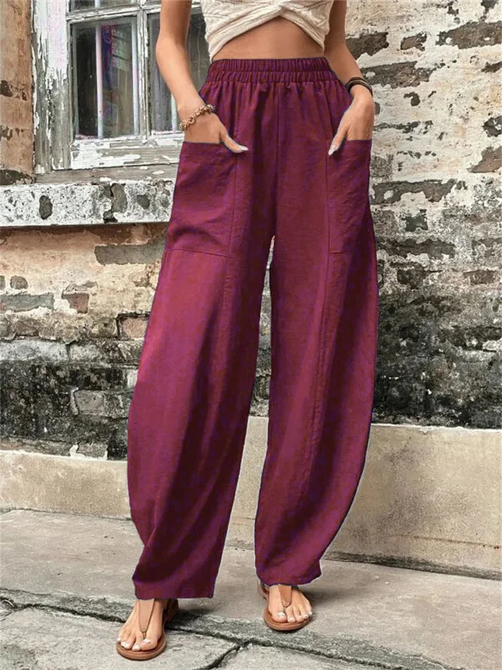 Women's Pants Solid Color Pockets Women's Solid Color Pants Elastic Pants Pants