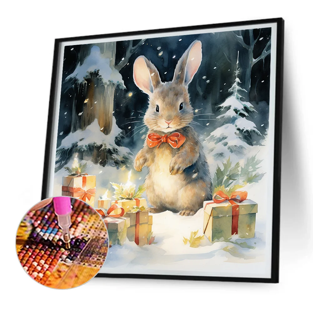Diamond Painting - Full Round Drill - Winter Gift Bunny(Canvas|30*30cm)