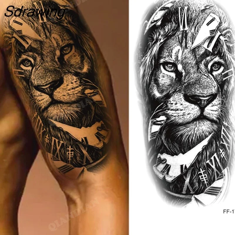 Sdrawing New Waterproof Temporary Tattoo Sticker Lion King Tiger Wolf Forest Mechanical Wild Boat Men Body Art Arm Fake Tatoo Women 328-0