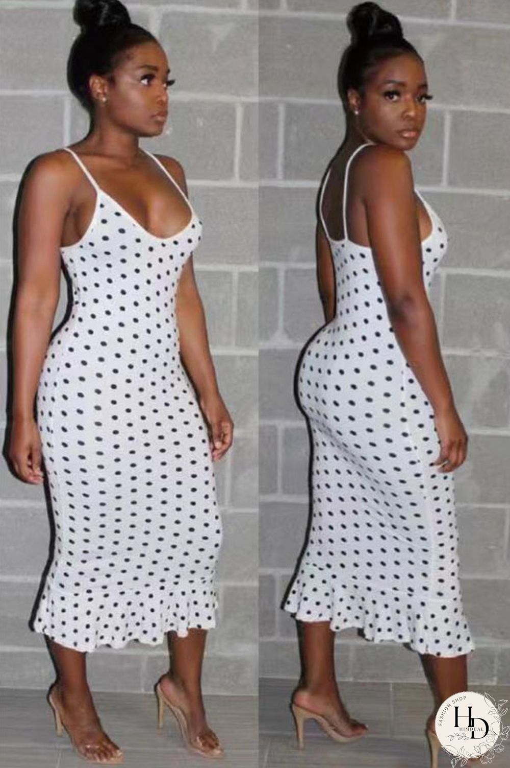 Red Polyester Sexy Fashion Spaghetti Strap Sleeveless Slip Step Skirt Knee-Length Print ruffle Patchwork