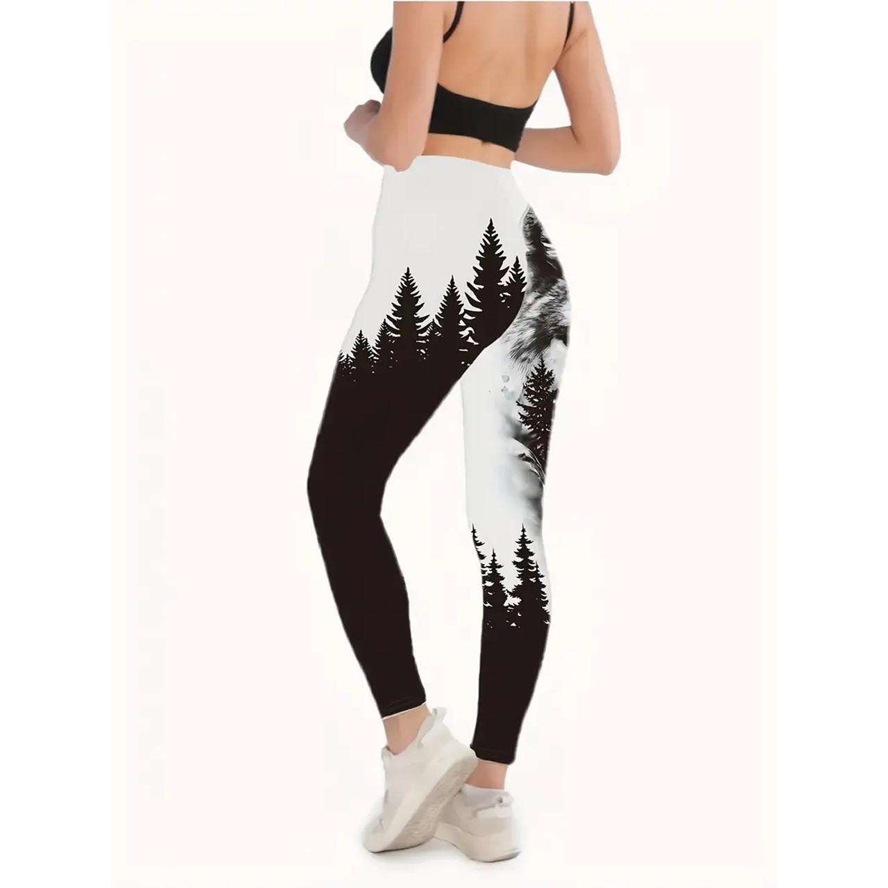 All-Season Comfort-Fit Women's Wolf & Forest Print Skinny Leggings - Elastic, Stretchy And Durable
