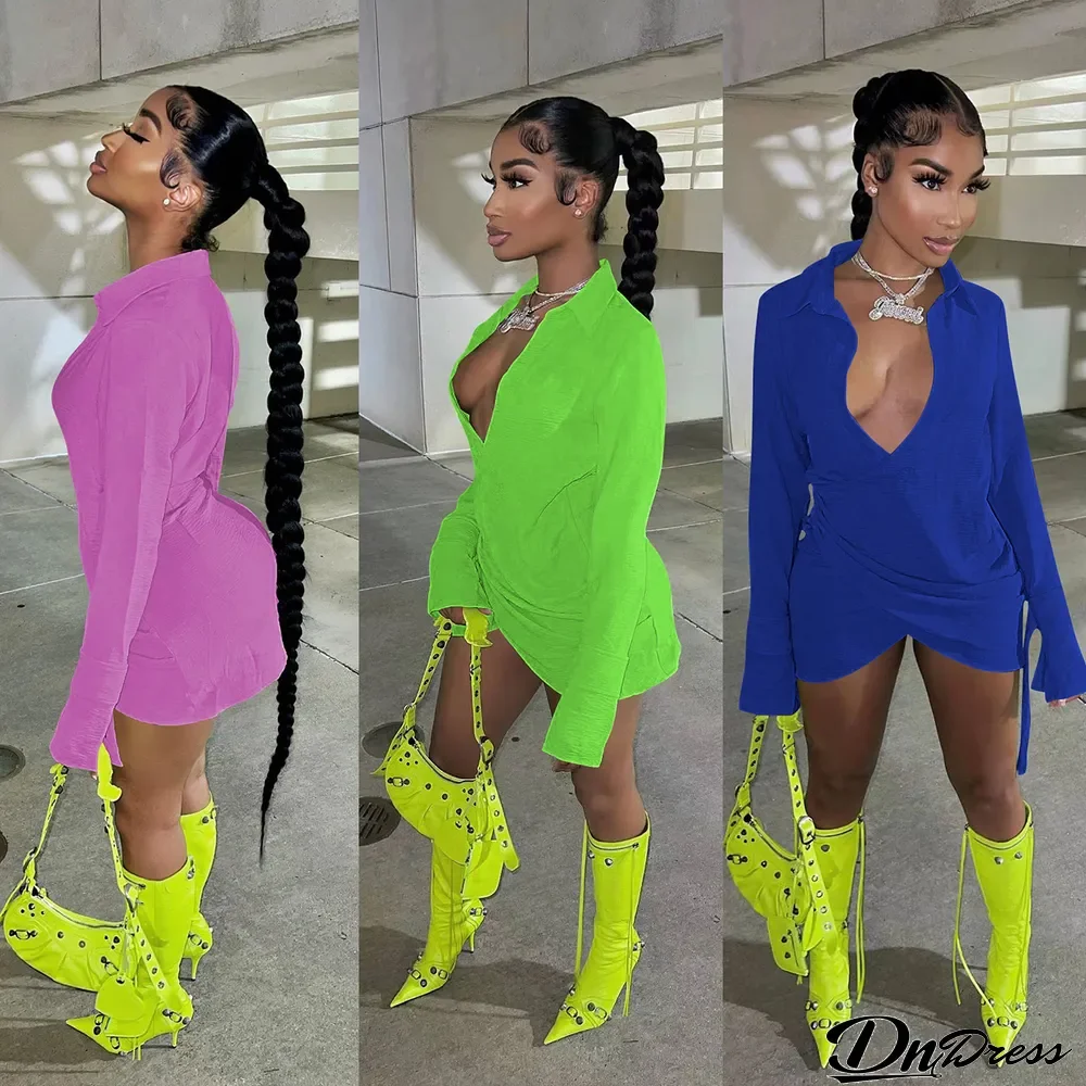 Fashion Cross Solid Color Shirt Dress