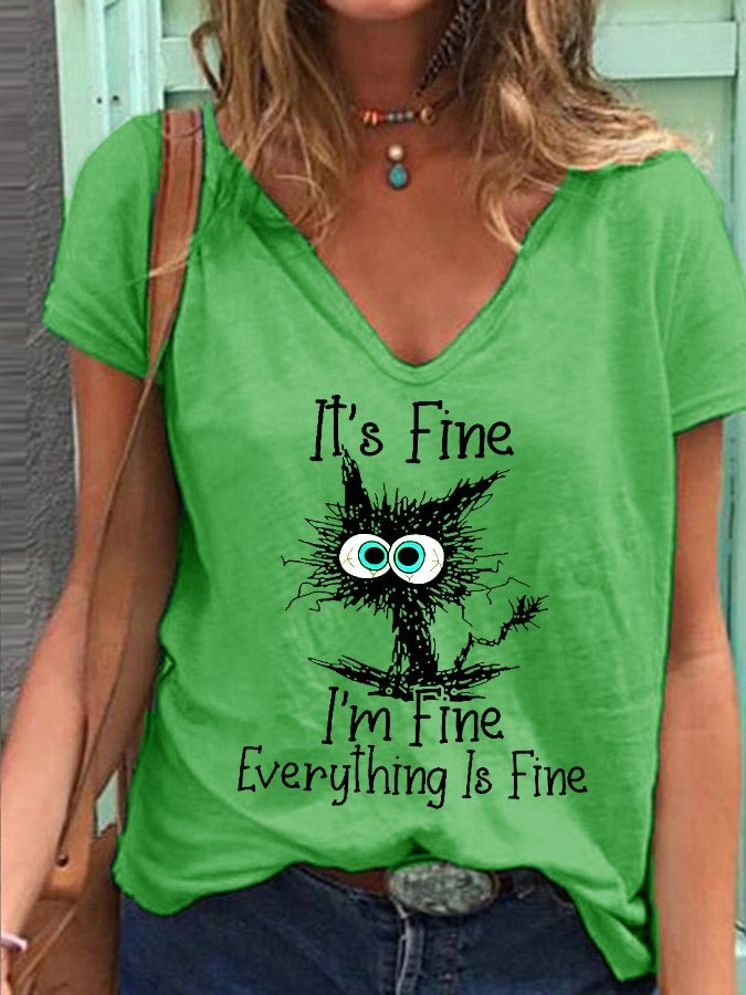 Lilyadress Women's It's Fine I'm Fine Everything Is Fine Printed Casual V-Neck Tee