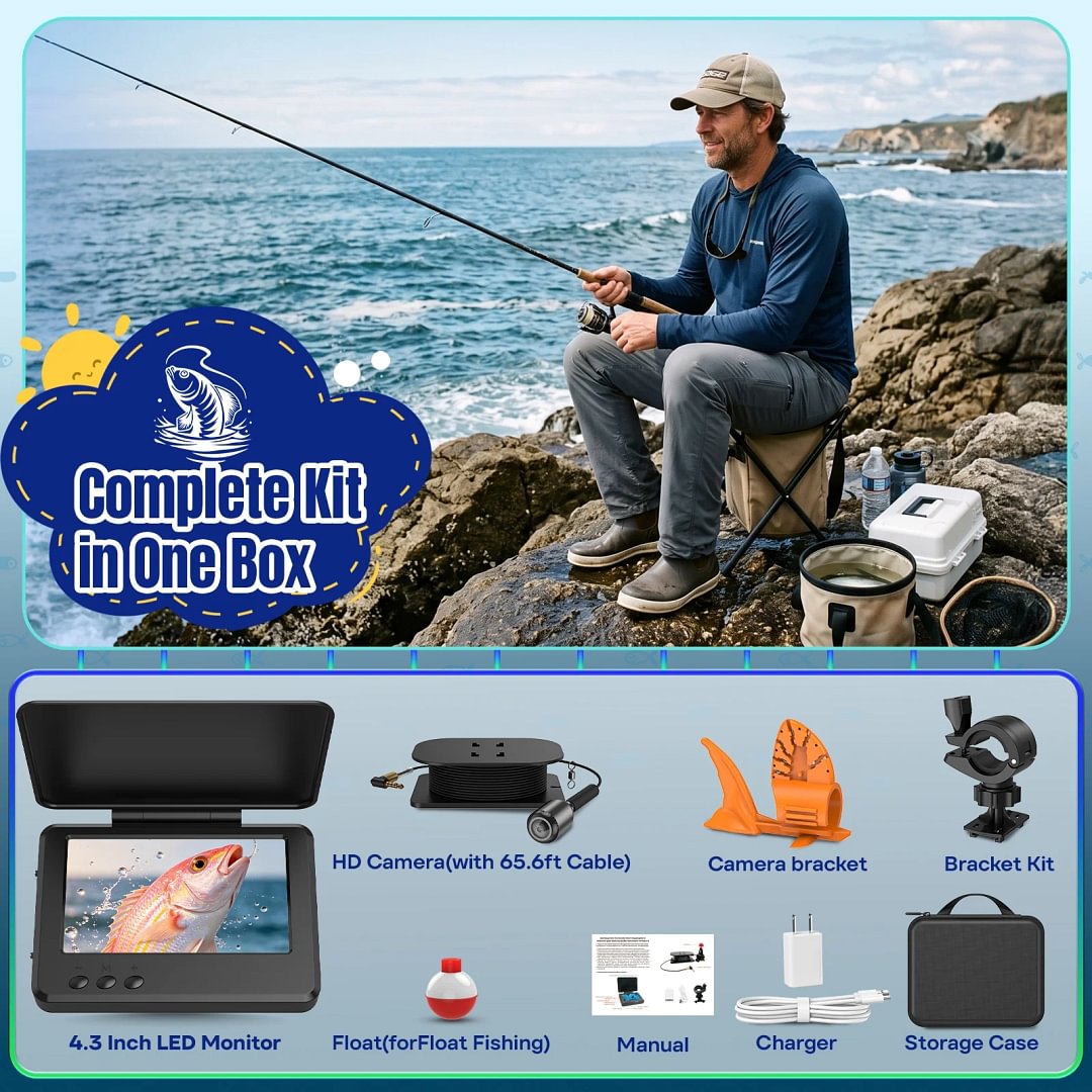 BEBANG Underwater Fishing Camera, 4.3" LCD Monitor, 65ft Cable, 8 IR Night Vision Lights, 220&deg; Wide Angle Lens, 5000mAh Battery, for Ice Lake Boat & Kayak Fishing
