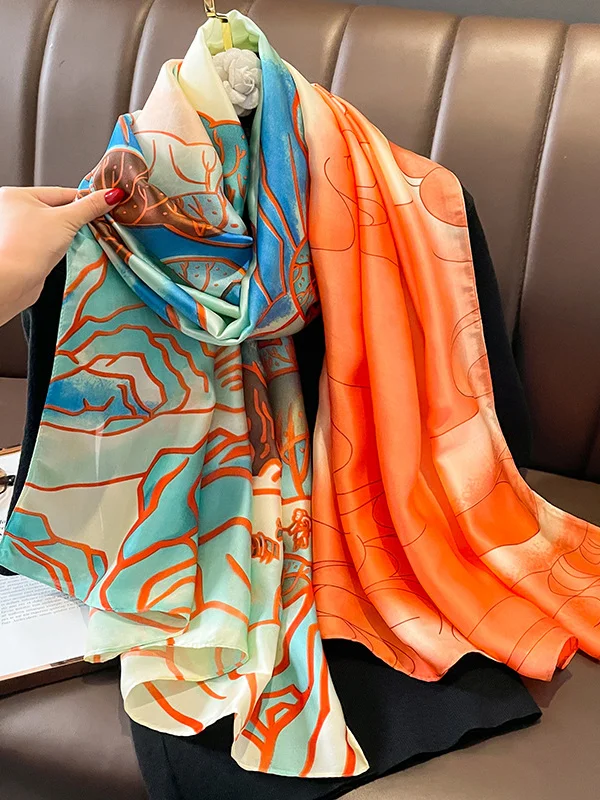 Sun-Protection Contrast Color Printed Shawl&Scarf