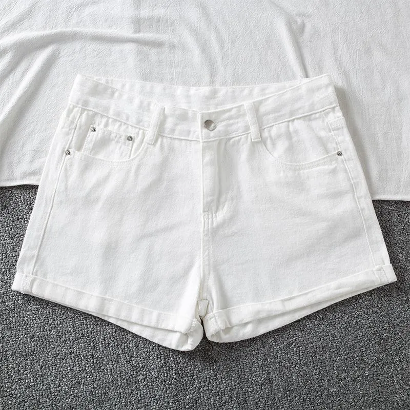 Ailegogo New Summer Women Wide Leg Classic High Waist Black Denim Shorts Casual Female Solid Color White Blue Loose Jeans Shorts