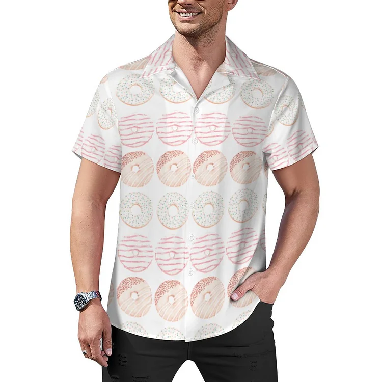 Yummy Donuts With Sprinkles Cuban Guayabera Beach Shirt Men Summer Tropical Casual Aloha Hawaiian Tops - Heather Prints Shirts