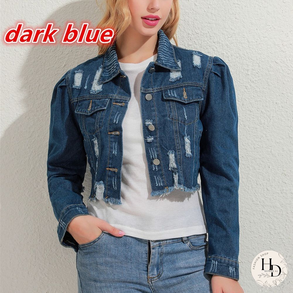 Women's Fashion Short Denim Jacket Puff Sleeve Denim Jacket
