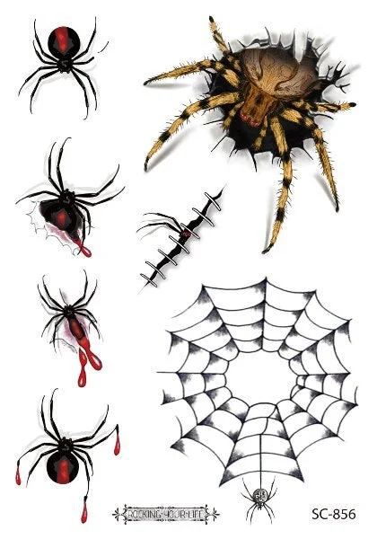 3D Spider Tattoo Stickers Temporary Tatoo Stickers For Halloween Fake Tatto Body Art Tatuajes Joke Tatouage Temporaire