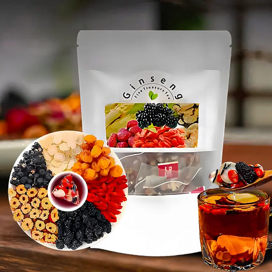 Ginseng Six Treasure Tea - Natural Chinese Traditional Herbal Ginseng Five Treasures Kidney Detox Cleanse Teabag For Men Women 25 Bags