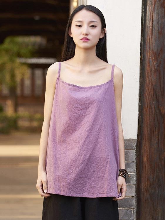 Spaghetti-neck Ramie Cotton T-shirt