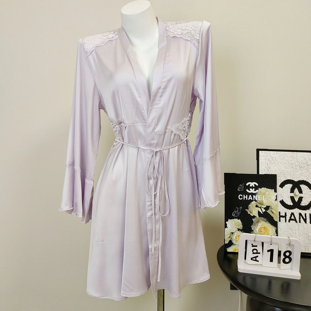 Sdrawing Sdrawing Women's New Autumn And Winter Lace Pure Sleepy Robe High-Grade Ice Silk Spliced Lace Robes Sexy Morning Robe