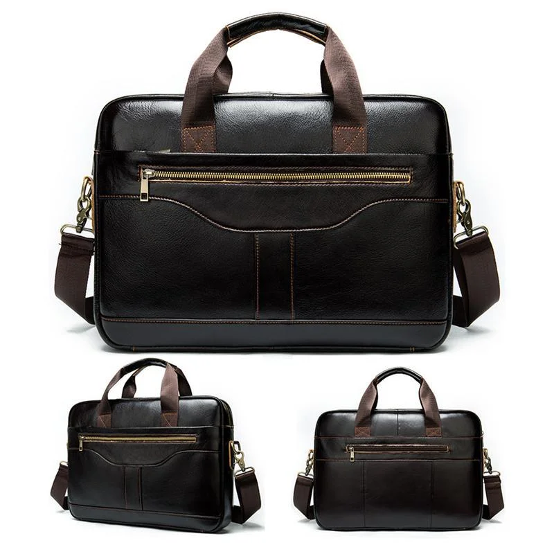 Great Quality Antique Brass Hardware Organizational Layout Leather Briefcase