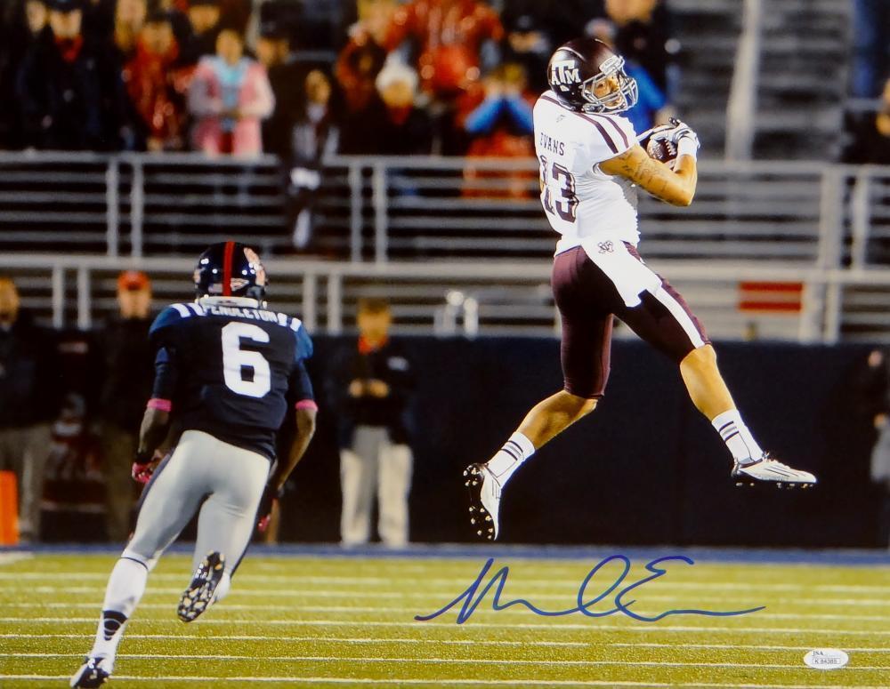 Mike Evans Autographed *Blue Texas A&M 16x20 In Air Against Ole Miss Photo Poster painting-