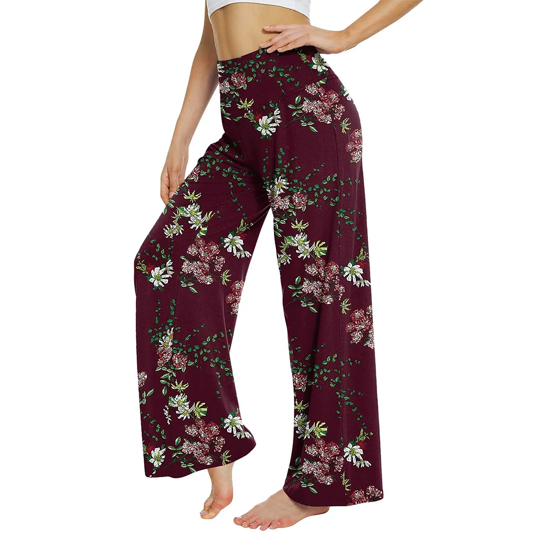 Women Casual Summer Slacks Pants Lightweight Comfy Printing Pants Flowy Elastic High Waist Wide Leg Loose Pants Women