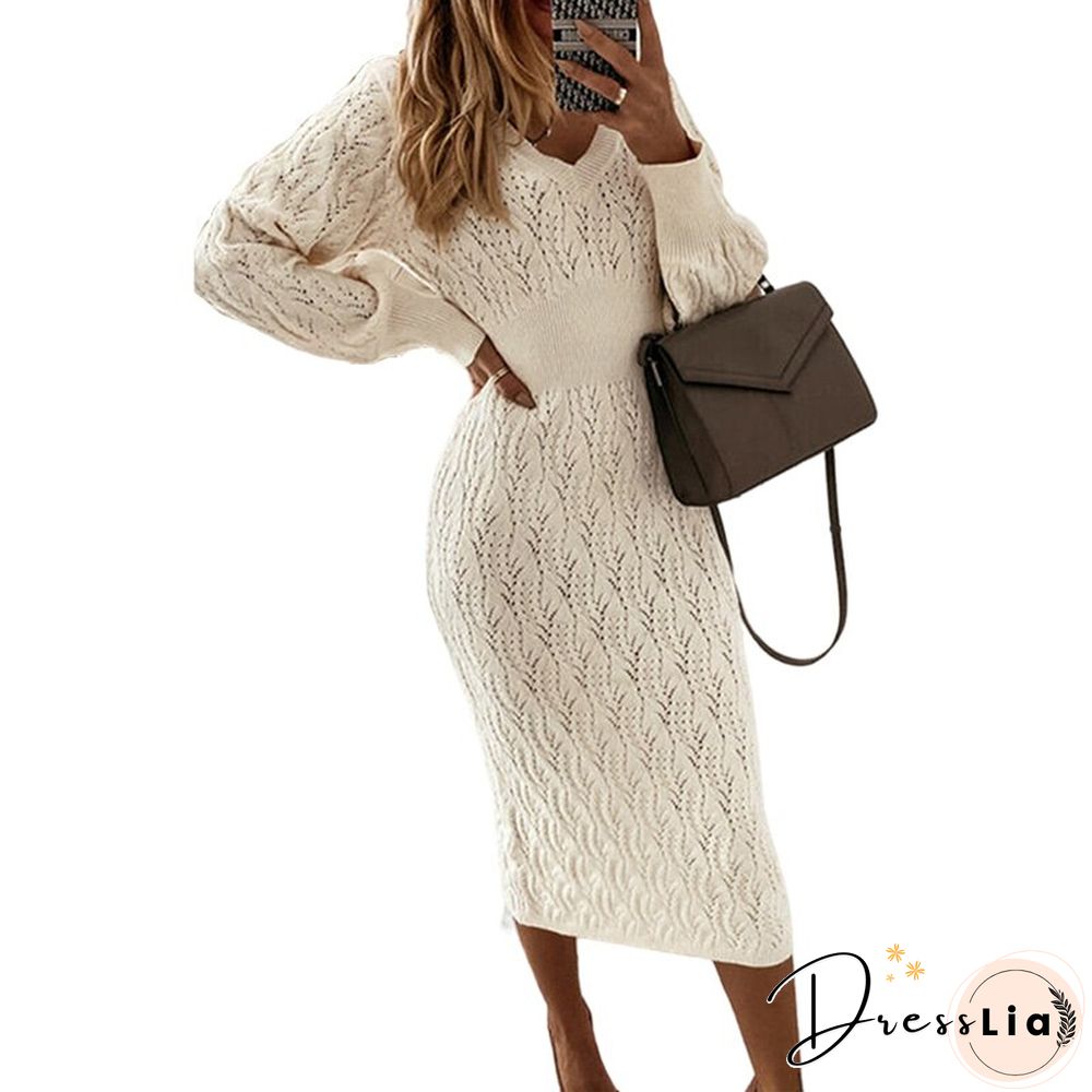 Mesh Sweater Dress Solid Color Long Sleeved Sweater Tail Skirt