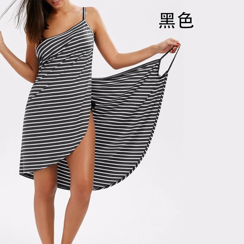 Athvotar Towel Bathrobe Striped Beach Dress Fast Dry Wrap Women Bath towels Sling Clothes robe de plage beach dress Holiday Swim