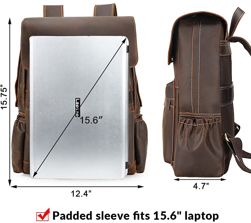 Vintage Full Grain Leather Backpack 15.6 Inch Laptop Bag Travel School Daypack