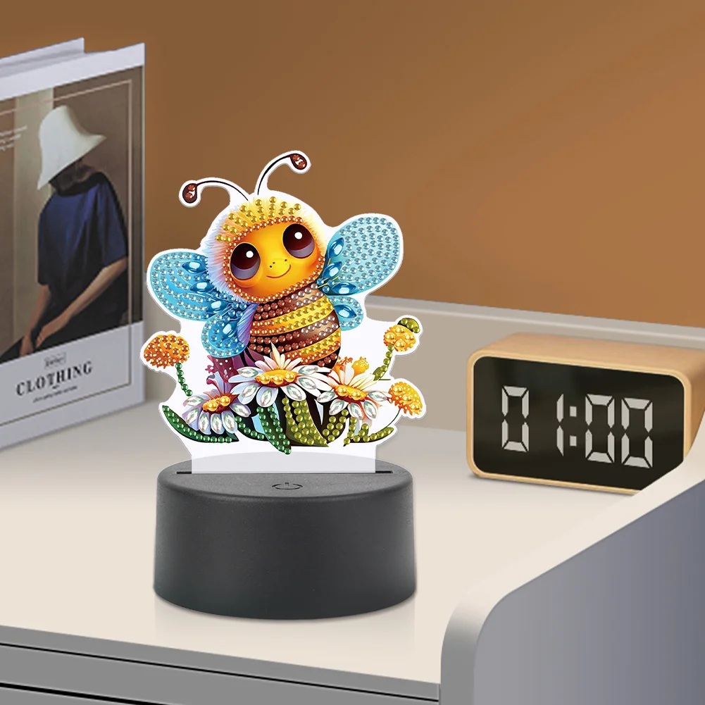 5D DIY Acrylic Bee Double Sided Diamond Painting LED Night Light for Adults