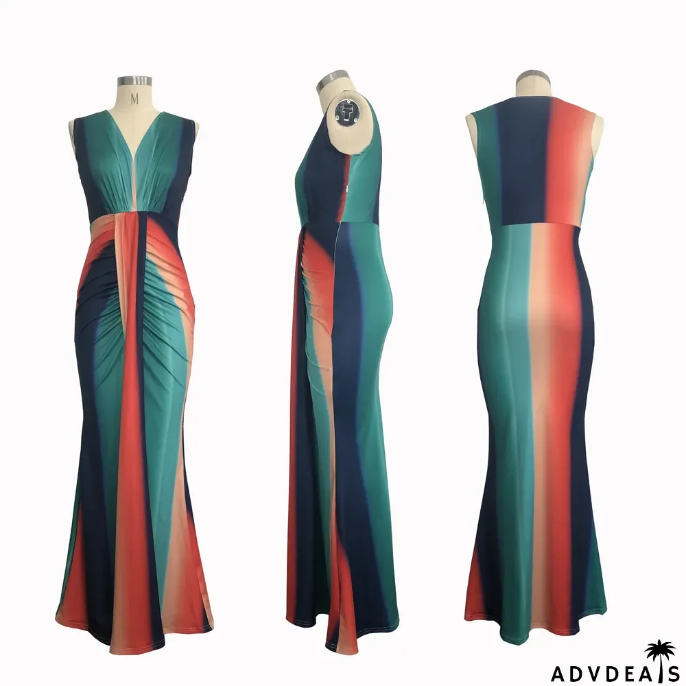 Sexy Printed Deep V Neck Maxi Dresses