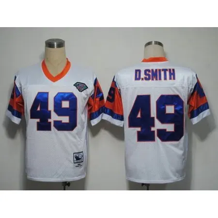 Mitchel and Ness Broncos #49 Dennis Smith White With 75 Anniversary Patch Stitched Throwback NFL Jersey