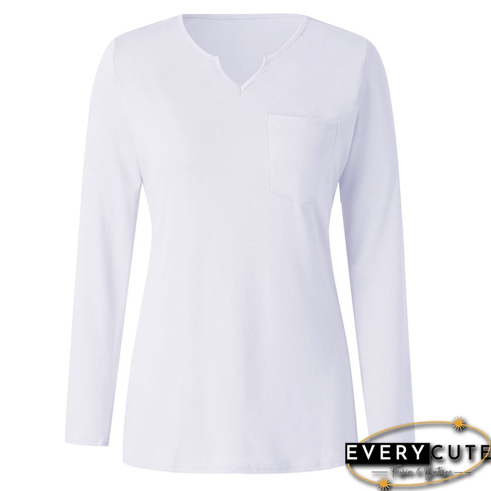 White Modal Cotton Pocketed Long Sleeve Tops