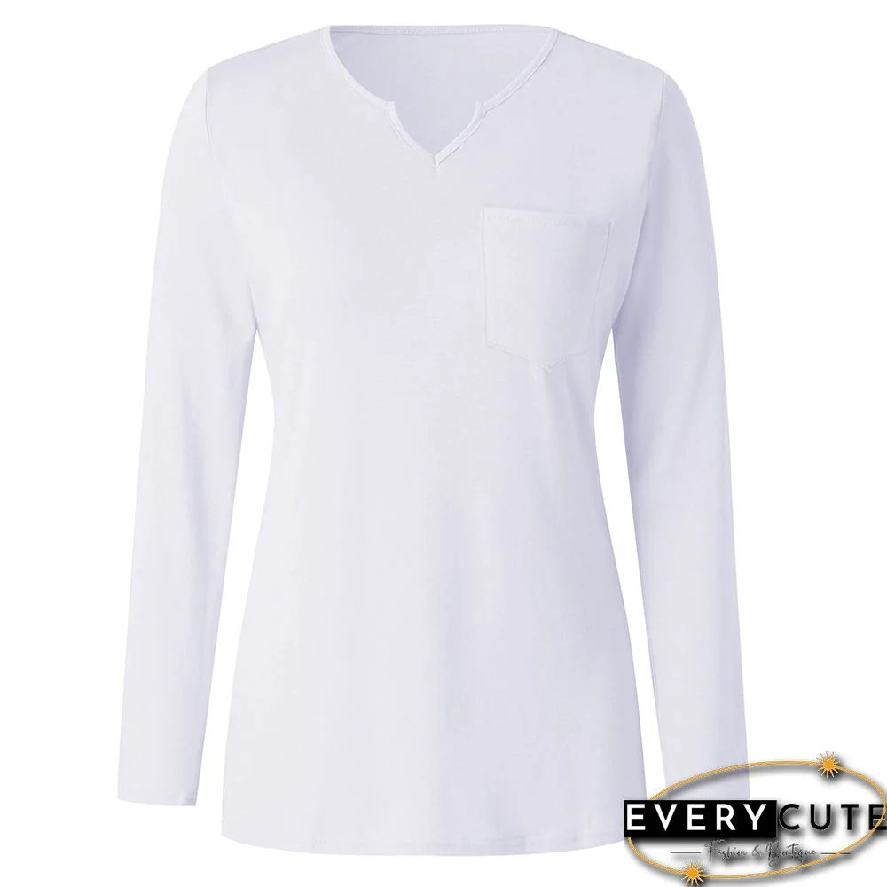 White Modal Cotton Pocketed Long Sleeve Tops