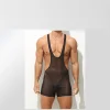 Men's Ice Silk Sexy Transparent Ultra-thin Breathable Bodysuit