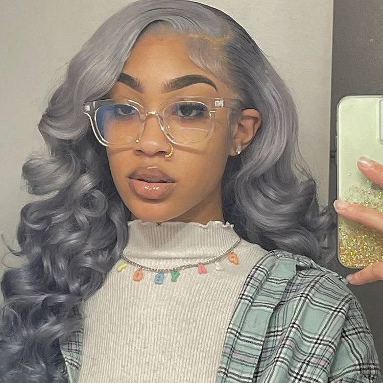 Silver Gray Natural Wave Lace Front Wig