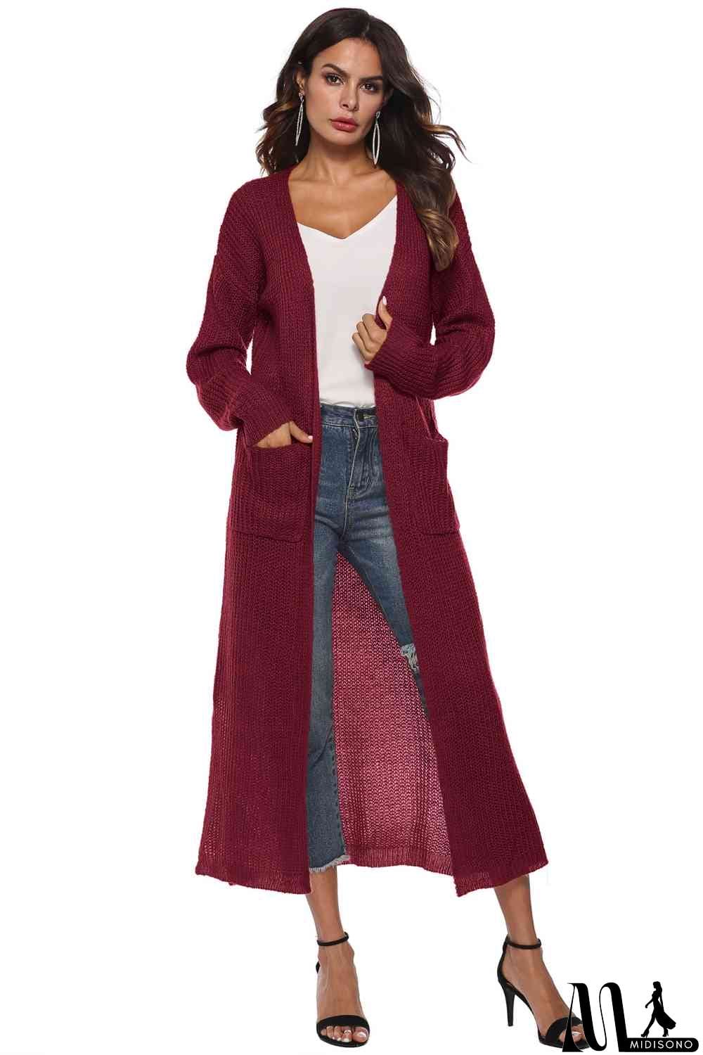 MidiSono - Long Sleeve Open Front Buttoned Cardigan