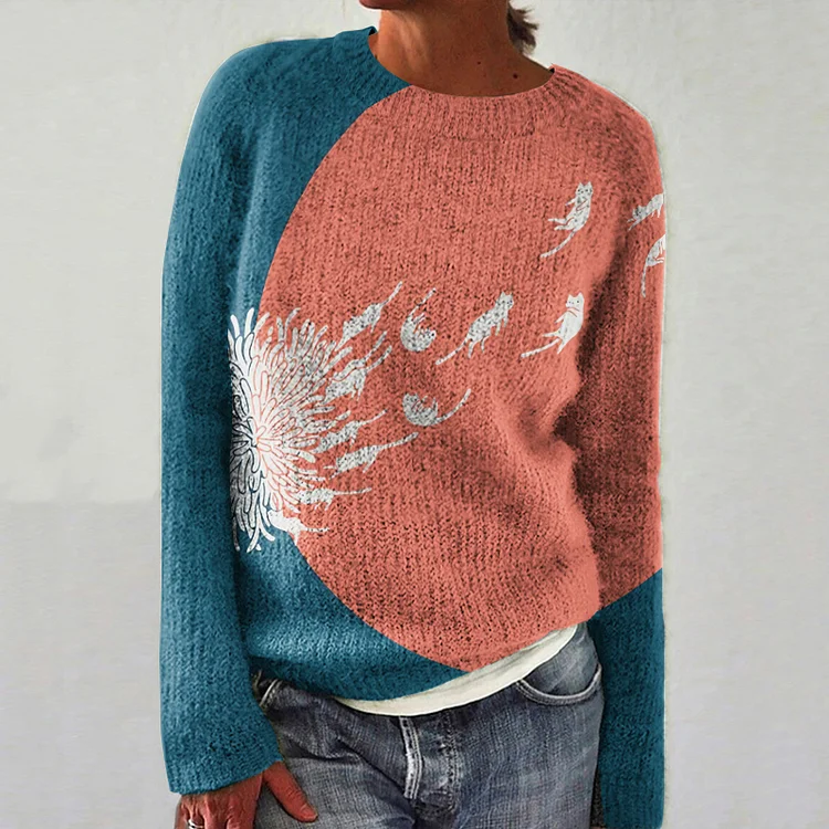 Abstract Creative Dandelion And Cat Painting Art Print Knitted Pullover Sweater