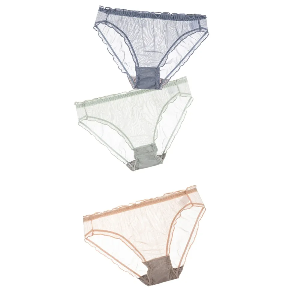 3Pcs Women Sexy Panties Lace Underpants Low-waist Panties Mesh See Through Perspective Briefs Female Fashion Underwear Lingerie