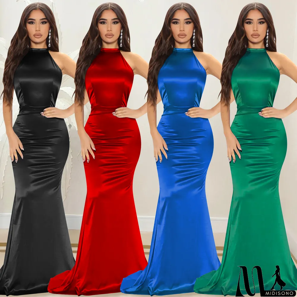 MidiSono - Fashion Solid Women's Round Neck Sleeveless Maxi Dress