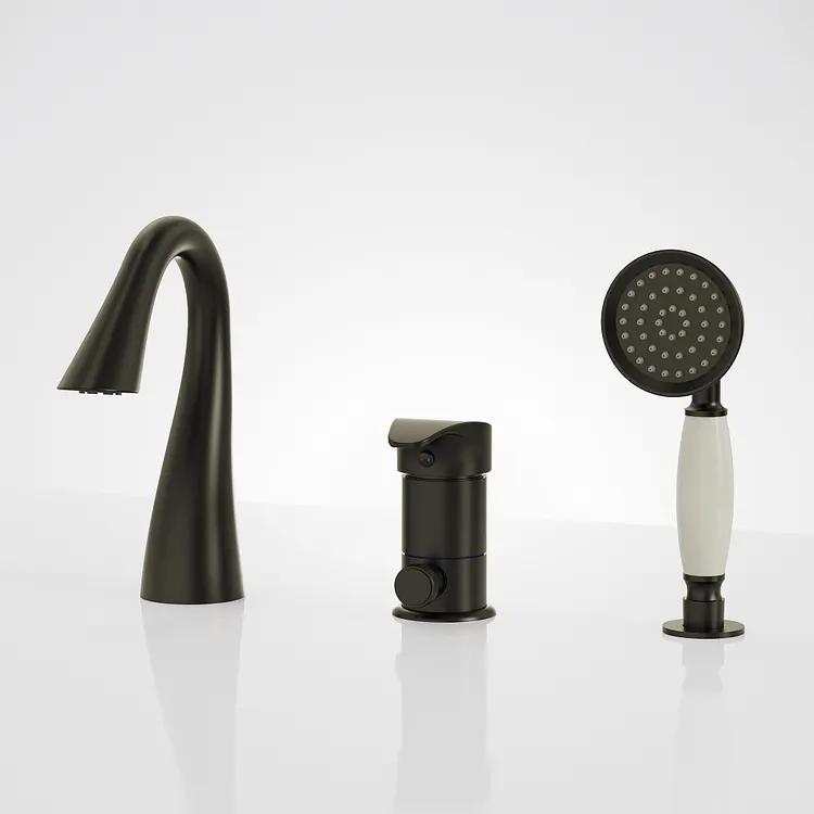 EVERSTEIN 8.5" H Deck Mount Brass Bathtub Faucet with Handheld Shower Matte Black