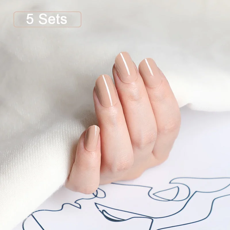 5 Sets Of 24 Pieces Per Unit Round Colored False Nails Tips Full Cover 10 Size Fake Nails For DIY Acrylic Press On Nail Tips-Nail Inspo