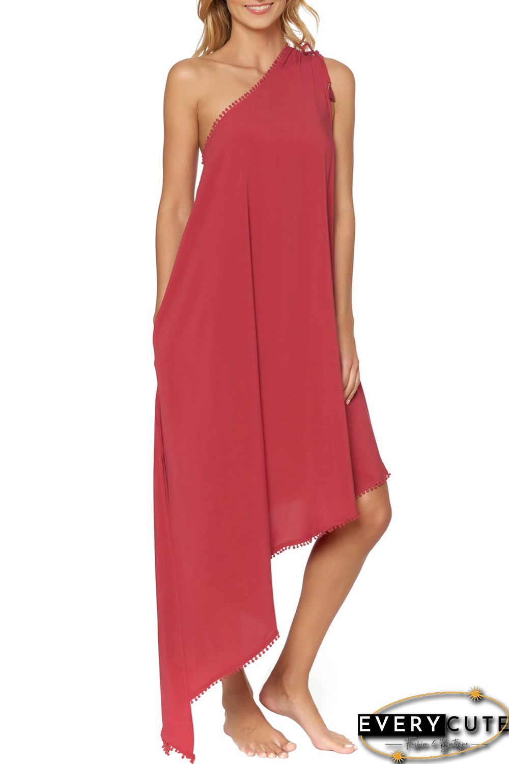Red One-Shoulder Maxi Cover-Up Dress
