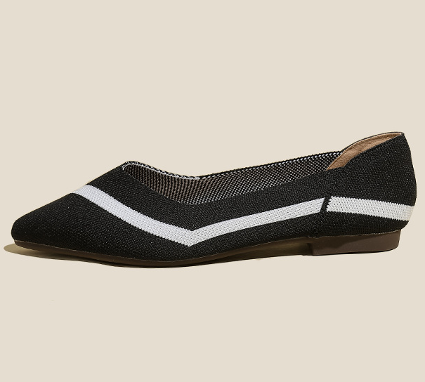 Comfortable Classy Knit Cap Toe Flats-Black and White  Stunahome.com
