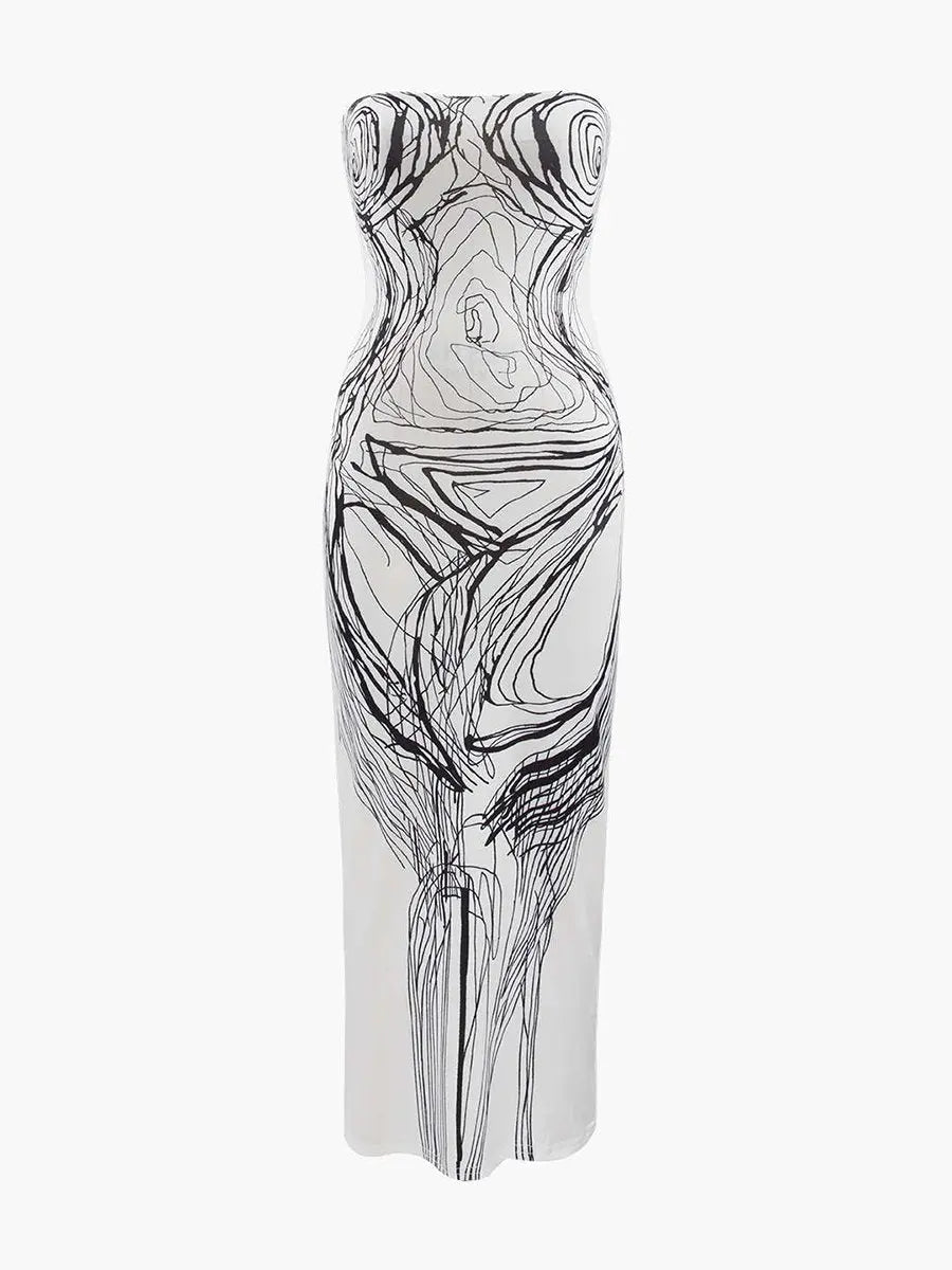 Off Shoulder Irregular Lines Slim Fit Midi Dress