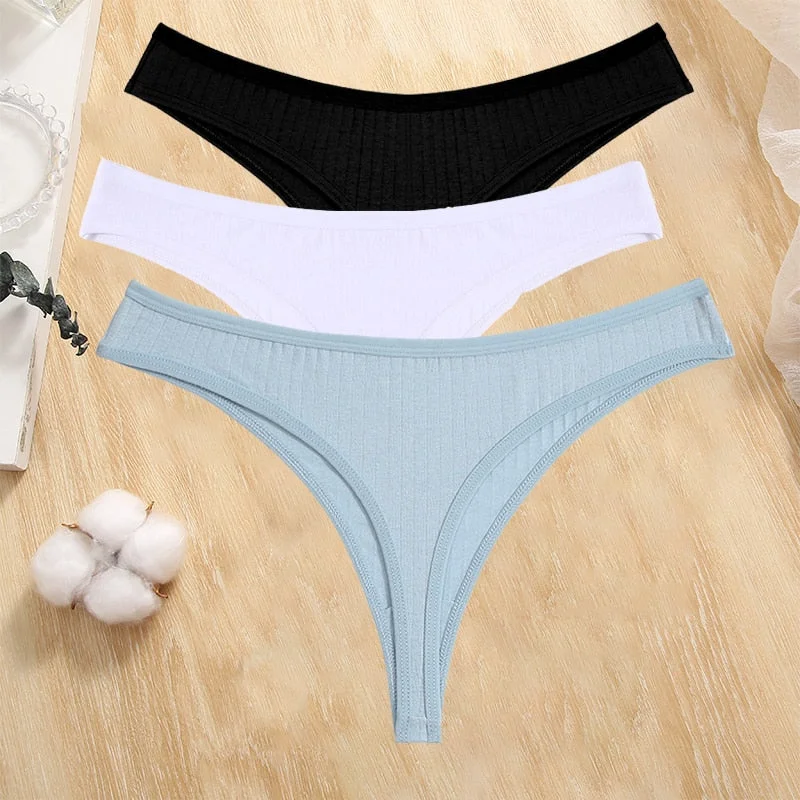 FINETOO 3PCS/Set Cotton G-string Women Lingerie Panties S-XL Thong Femmale Underwear Sexy Pantys Underpant Intimate Thong Girl