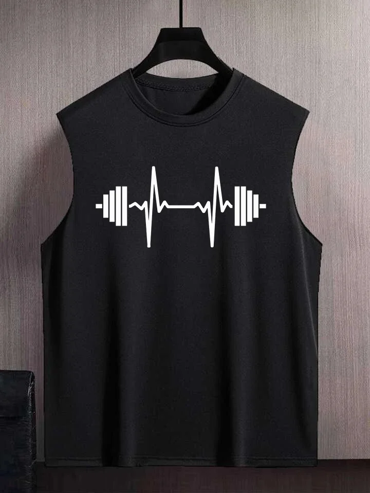 Men's Fitness Weightlifting Print Cotton Tank Top