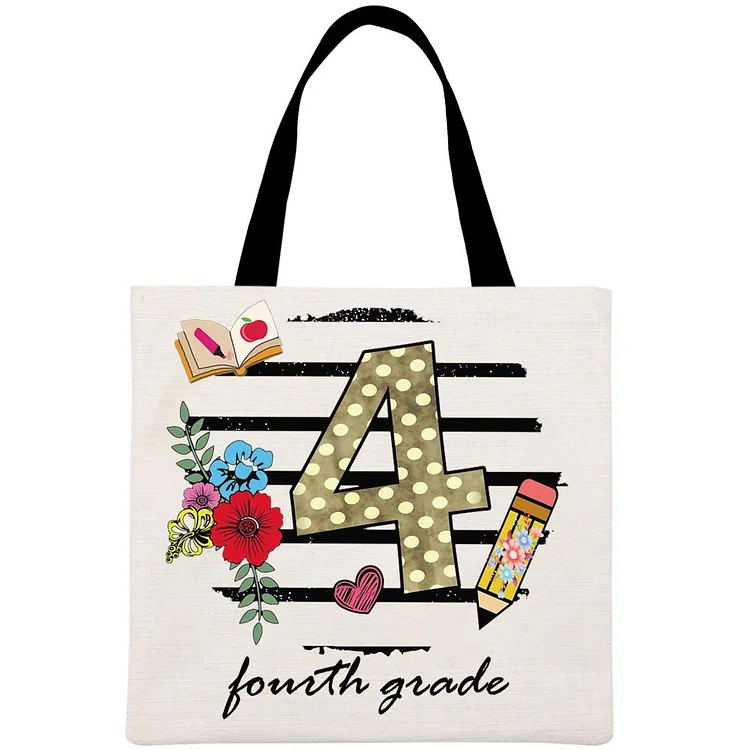 Happy First Day of Fourth Grade Back to School Printed Linen Bag