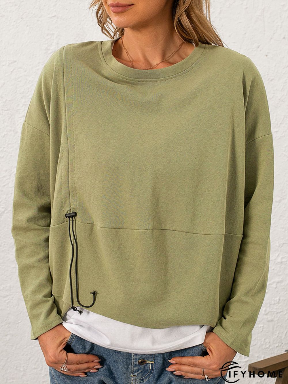 Casual Solid Crew Neck Sweatshirt | IFYHOME