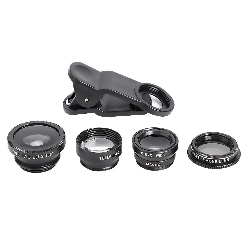 

5 in 1 Wide Angle Macro Fisheye 2X Lens Polarizer Mobile Phone Set (Black), 501 Original