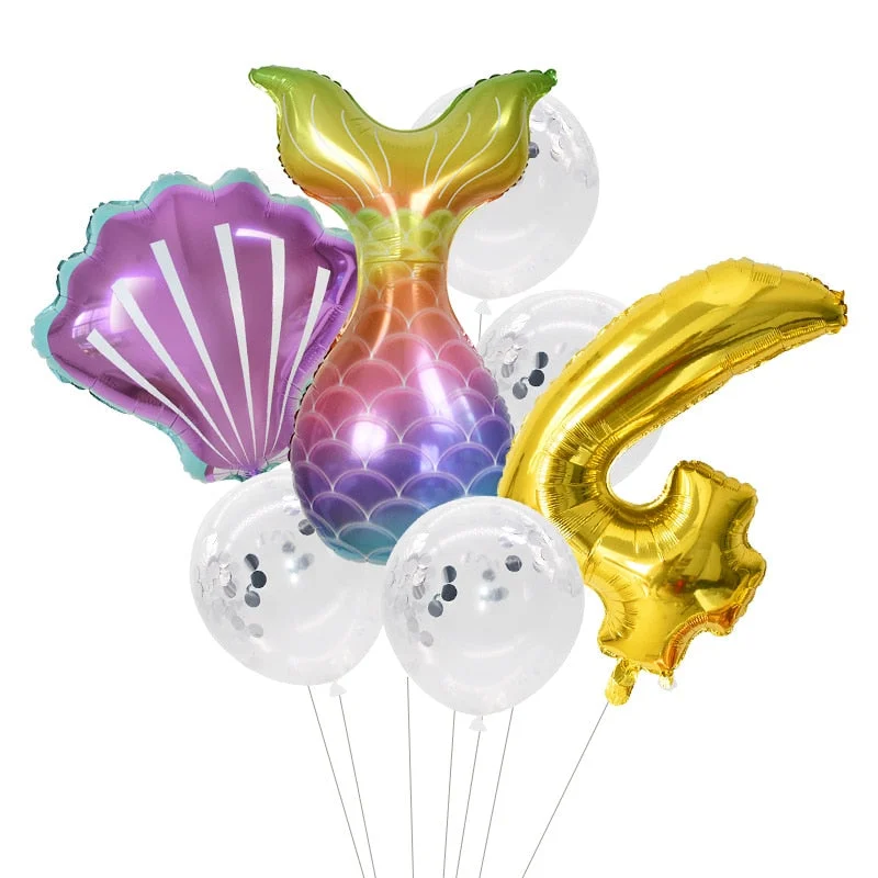 Little Mermaid Party Balloons 32inch Number Foil Balloon Kids Birthday Party Decoration Supplies Baby Shower Decor Helium Globos