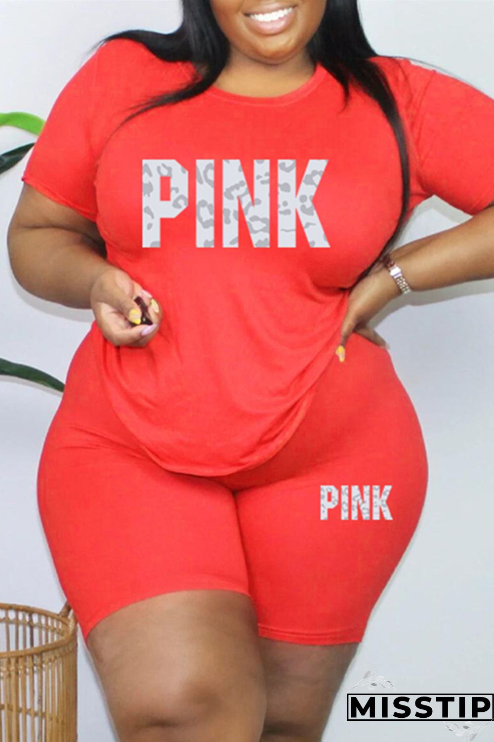 Black Fashion Casual Letter Print Basic O Neck Plus Size Two Pieces