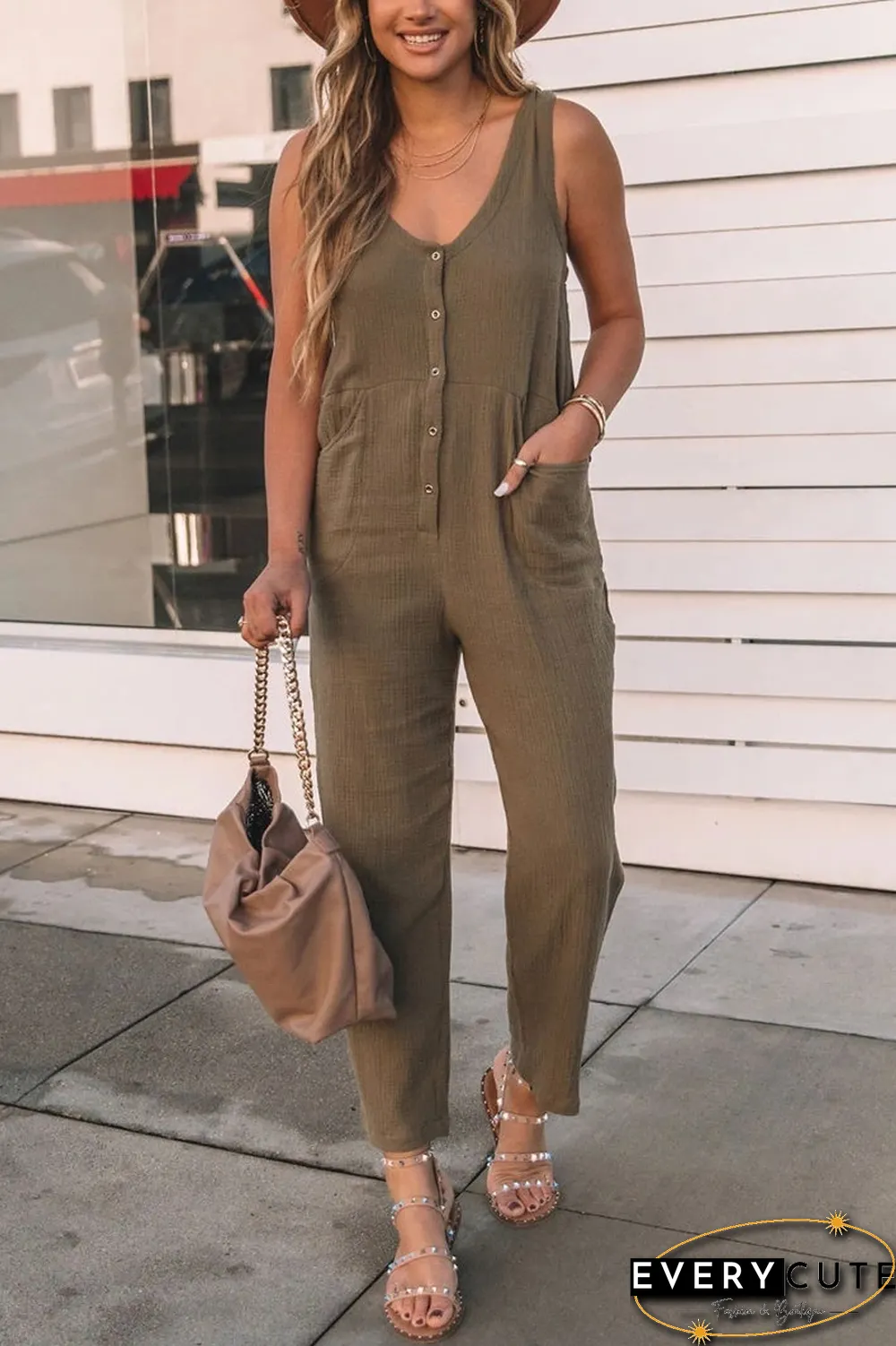 Twice A Week Button Pockets Jumpsuits