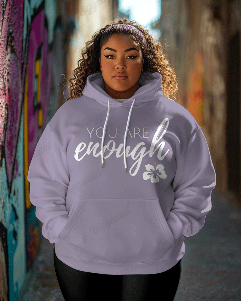 Women's Plus You are Enough Print Casual Hoodie