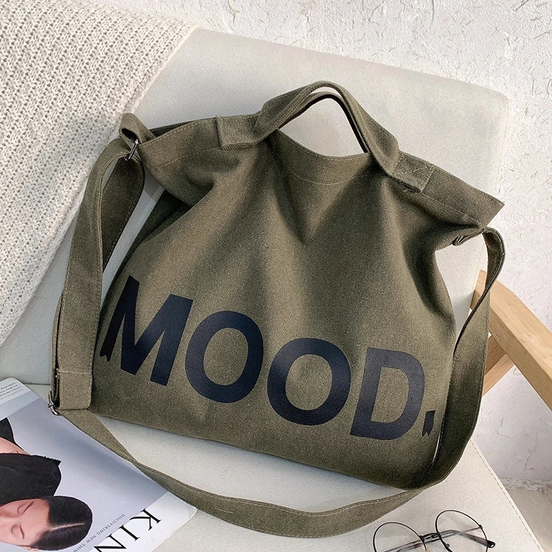 Men’s Large Canvas Letter Solid Color Streetwear Square Zipper Shoulder Bag Canvas Bag Crossbody Bag