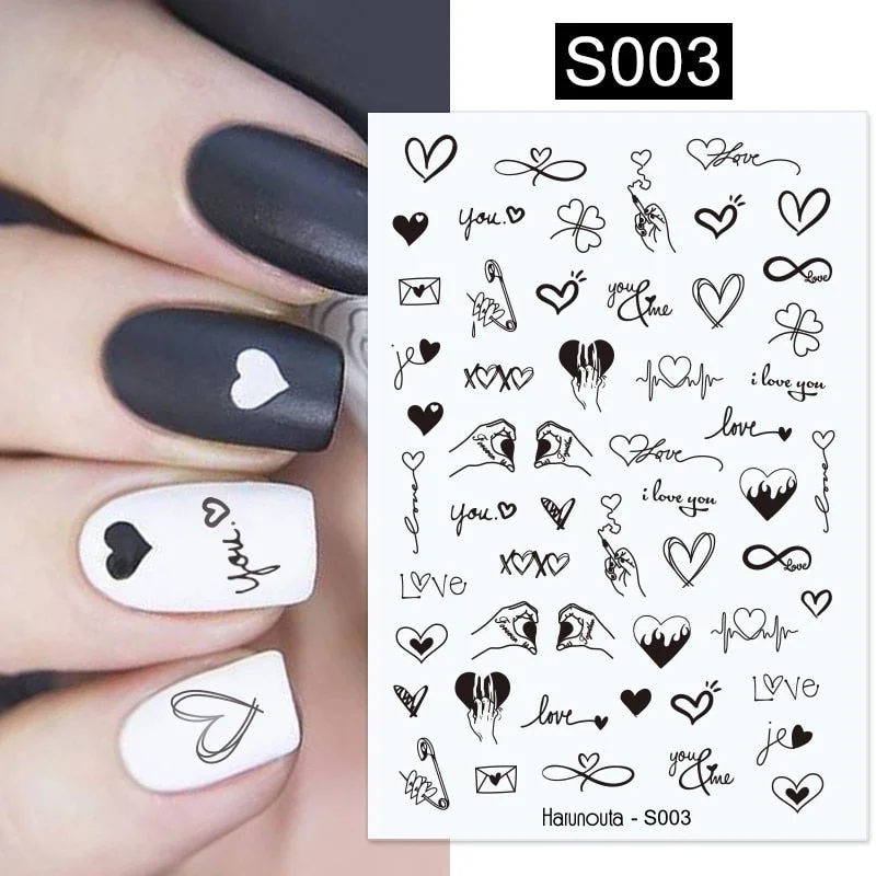 1PC Sexy Lady Shaped 3D Nail Stickers Character Face Image Leaves Flower Decals Slider Black White DIY Nail Art Decorarion-Nail Inspo