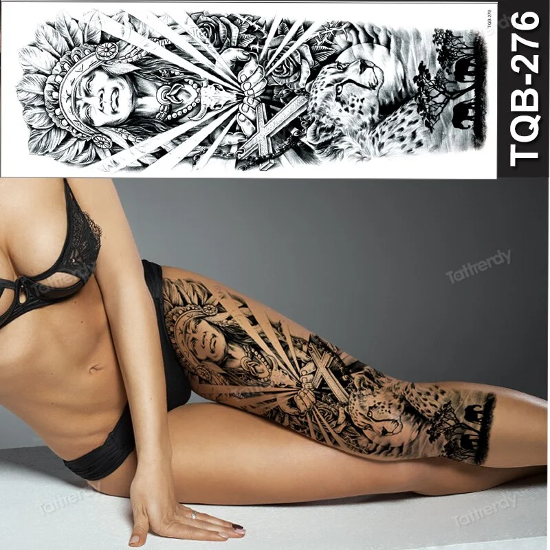 Totem Tribal Dragon Dragon Wolf Temporary Tattoos Full Arm Sleeve Large Body Art Painting Men Adult Sexy Tattoo Waterproof Black